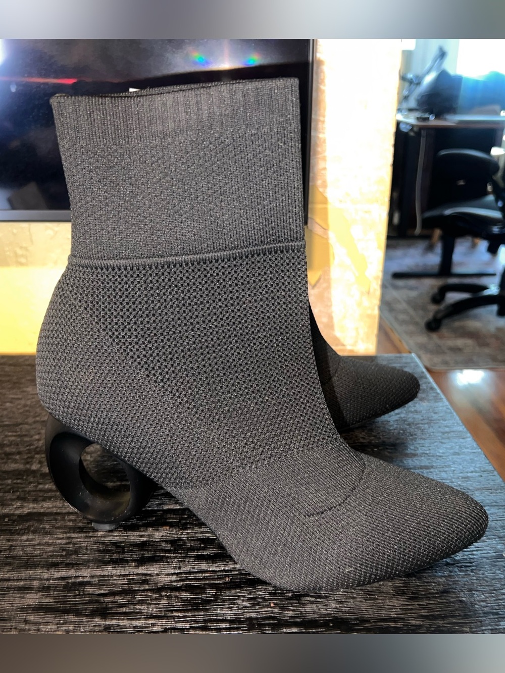 Black Knit Sock Ankle Booties - Women's Stretch Heel Boot - Picture 4 of 6